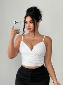 Elenzga Women Plus Size Solid Color Minimalist Cross Strap Camisole - White - View 5