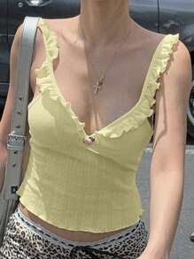 INAWLY Women's Solid Color Yellow Tank Top, Minimalist Fashion, Suitable For Summer - Yellow - View 1