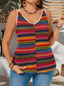 EMERY ROSE Maiou de vacanță casual cu broderie colorată, mărime plus, vacanță, femei de concert, stil boho șic, boho, vară pentru femei - Multicolor - Vizualizare 2