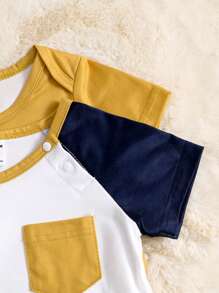 4pcs/Set Baby Boy Casual Dinosaur Print Contrast Color Bodysuit, Patterned Shorts, And Dinosaur Print Pants Set, Suitable For Everyday Wear, Spring & Summer