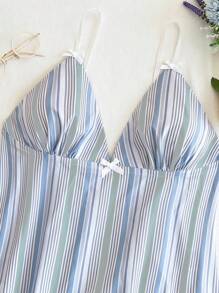 SHEIN Unity Striped Bow Design Contrasting Color Deep V Camisole For Vacation - Green - View 4