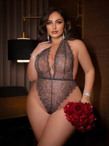 SHEIN 1 件大码蕾丝吊带钢圈性感紧身衣