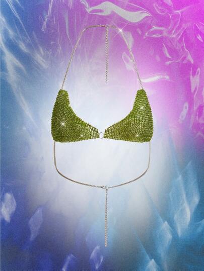 Top con espalda descubierta y adornos de rhinestone para festival de música