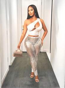 BamGleam Women's Sexy Coated Leggings, Minimalist Style, Suitable For Summer - Silver - View 3