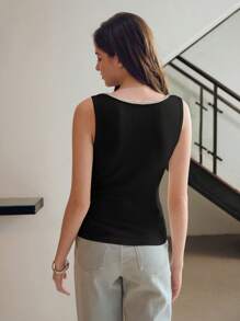 MOTF PREMIUM RHINESTONE BUTTON TANK TOP - Black - View 6