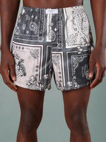 SUMWON 奢华棕榈树印花头巾泳衣平角短裤休闲夏季海滩泳池度假休闲服 - 彩色 - 查看 6