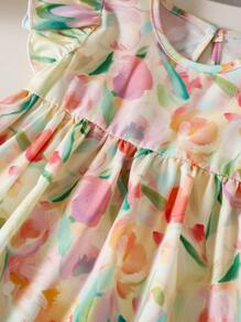 SHEIN 年轻女孩花卉盖袖中长连衣裙 - 彩色 - 查看 3