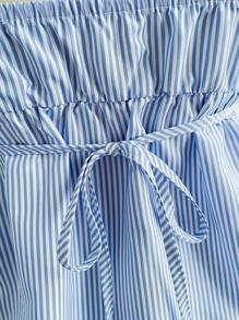 Elamini 蓝白条纹 V 领收腰蝴蝶结荷叶边吊带背心，女士休闲甜美假日旅行日常装，春夏 - 藍色 - 查看 6