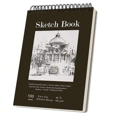 1 包素描本，顶级螺旋装订素描本，100 张（68 磅/100 克/平方米），无酸艺术素描本艺术绘画书写纸，适合学生成人初学者艺术家、返校、学校用品