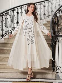 SHEIN Najma Bộ 2 món: Váy không tay họa tiết hoa lớn + khăn choàng, dành cho nữ, Xuân/Hè, kín đáo - Nhiều màu - Xem 6