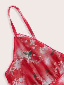 SHEIN EZwear Women's Summer Clothing Romantic Vintage Floral Print Vacation Short Red Western Camisole - Red - View 5