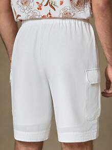 Manfinity ModaGents Men's Casual White Cargo Pocket Drawstring Woven Shorts, Suitable For Daily Wear In Summer, Summer White Shorts, Summer Shorts, Summer Outfits, Summer Clothes, Bermuda Men Shorts Beach Pants, Comfy Shorts, Camping And Mountaineering White Shorts, Matching Outfits Couples, Men Gifts, Shorts Suitable For Boyfriend Or Husband To Wear, Men's Beach Shorts