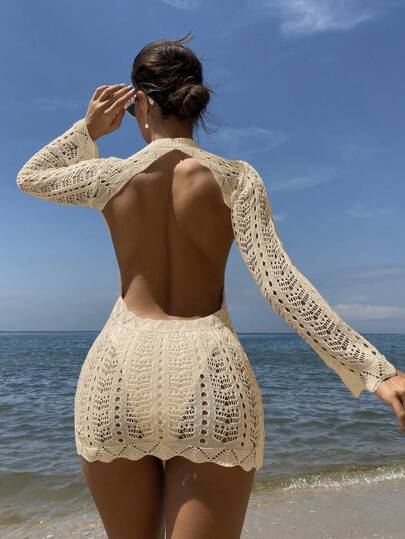 Swim Vcay Vestido de cobertura de unicolor y espalda calada para vacaciones para mujer