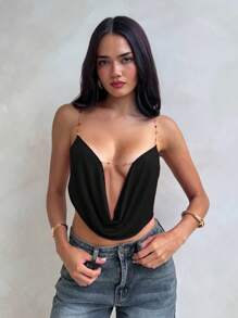 Aloruh 简约链条背心，时尚女士，适合夏季 - 黑色 - 查看 4