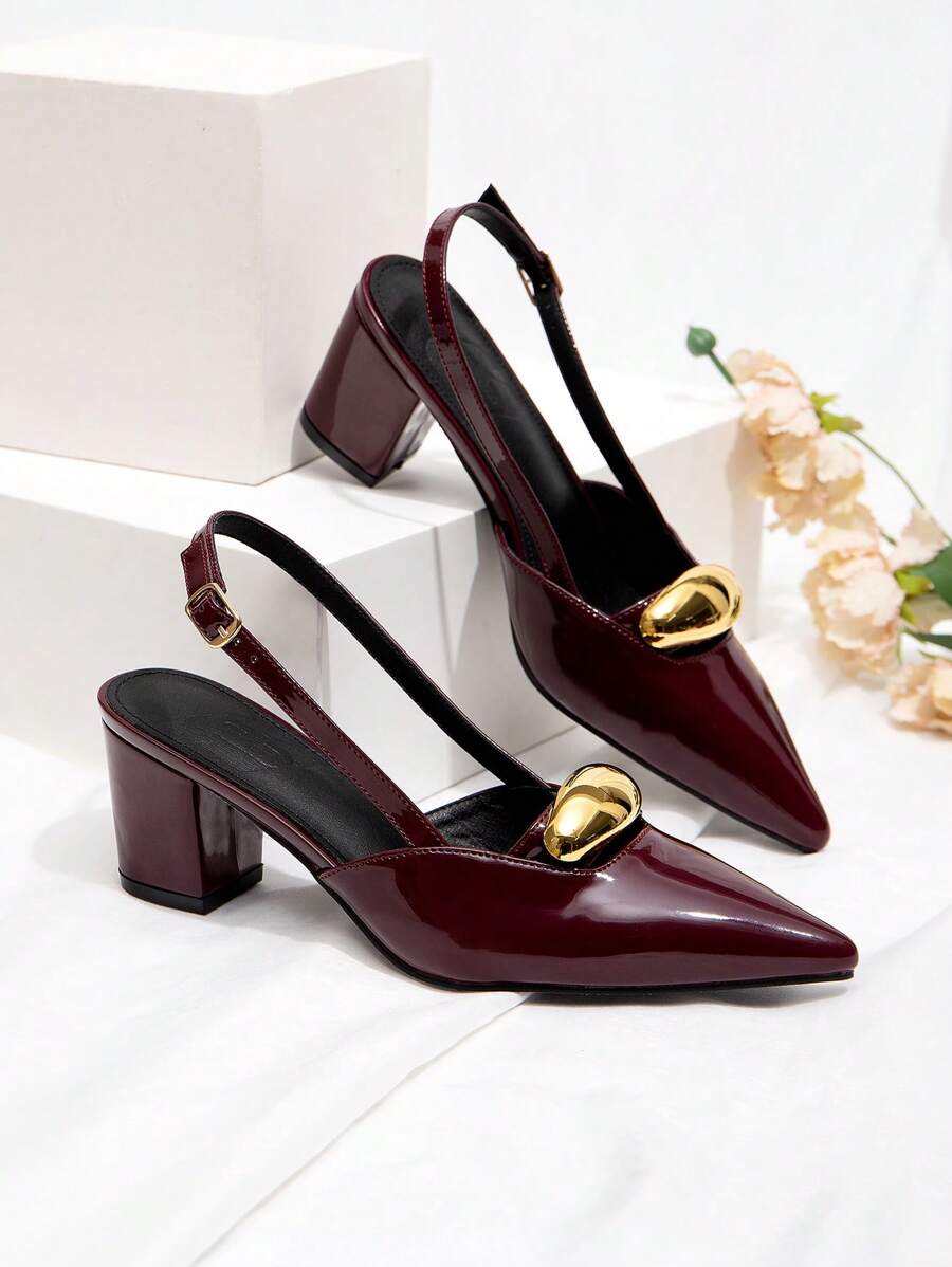 CUCCOO BIZCHIC Women's Back Strap Decor Bowknot Lolita Style High Heel Pumps, Burgundy Color - Redwood - View 1