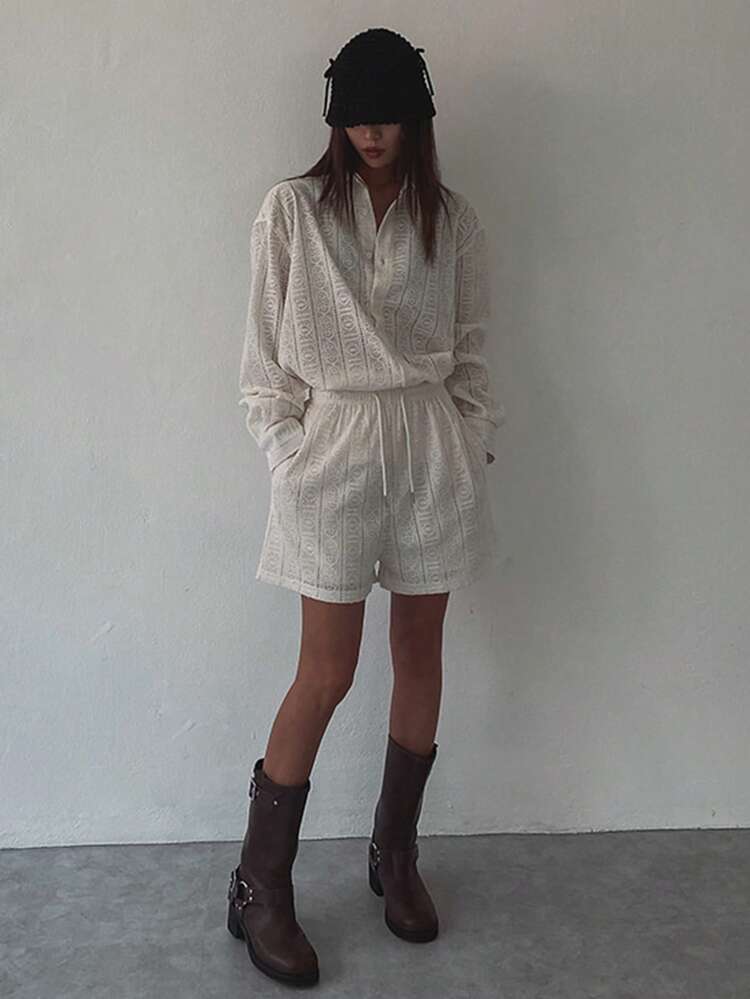Textured Fabric Oversized Collar Street Style Shirt