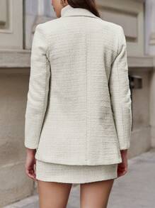 EURMUSE Lapel Neck Single Breasted Blazer & Skirt - Beige - View 2
