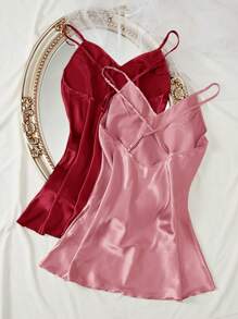 加大码优雅纯色仿丝无袖连衣裙，度假风