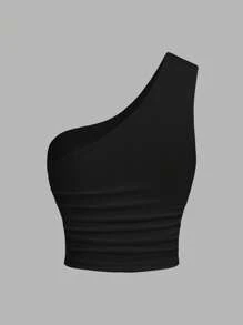 SHEIN EZwear Top de mujer de punto de un solo hombro en tonos negro y lavanda