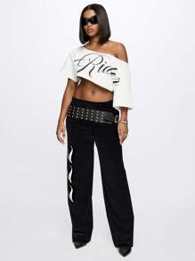 SUMWON WOMEN 天使标志运动裤 法式毛圈布 家居服 松紧腰慢跑裤 运动街头装 运动休闲 舒适健身 节日礼物 - 黑色 - 查看 5