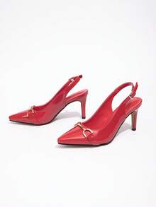 CUCCOO BIZCHIC Tacones altos rojos para oficina/uso diario para mujer, nuevos lanzamientos para primavera, verano y otoño - Rojo - Ver 2