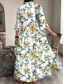 SHEIN LUNE Plus Size Elegant Floral Print Casual Dress, Suitable For Spring/Autumn,Beach Dress Sundress,Holiday Outfits Boho - Multicolor - View 2