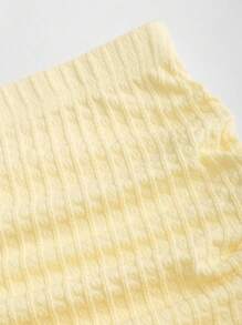 SHEIN Unity 黄色条纹纹理面料 V 领露背系带领不对称下摆紧身吊带背心和紧身褶皱迷你裙 2 件套，休闲度假性感女士夏季日常穿着 - 黃色 - 查看 5