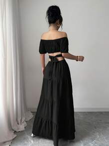 Rafferiza 休闲 - 度假休闲露肩蝴蝶结背心连衣裙 - 黑色 - 查看 2