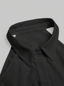 Flirla 无袖前褶收腰短款女式衬衫，时尚百搭简约衬衫 - 黑色 - 查看 3