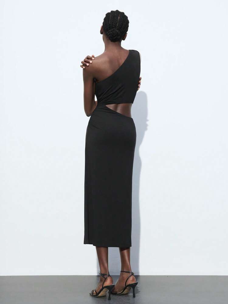 SHEIN Maija 2025 Summer New Wedding Guest Cocktail Dress, Modern Elegant Brunch Outfit, Airport Style, Bohemian Vacation, Music Festival, Easter, Graduation, Casual Daily Wear - Metal Waist Decor, Asymmetric Neckline, Mid-Length Easter Dress Women Romantic, Fashion, Versatile; Suitable For Summer Vacation, Comfortable, Bohemian Style, Beach Wear, Swimsuit Cover-Up, Stylish, Elegant, Casual, , Simple Daily Wear, Country Style, Essential, Solid Color, Holiday Casual, Decent, Single Lady, Ideal For Vacation Elegant Fashion Business Casual Woman Going Out Tops Graduation Outfit European Summer Hawaii Outfits Women Summer Dresses For Women Streetwear Women Stockholm Style Teacher Outfits For Women