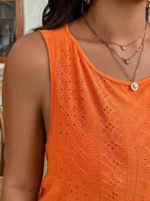 SHEIN Clasi 夏季大码休闲纯色露背交叉刺绣上衣 - 橘色 - 查看 7