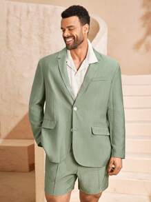 EASEVO Plus Size Men's Casual Long Sleeve Blazer, For Fall Winter - Green - View 5