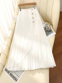 Franclia High Waist Slimming Solid Color A-Line Pleated Skirt, Versatile For Work Fall Cloth For Women