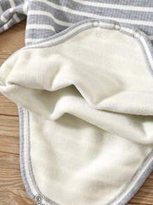 SHEIN Newborn Baby Gray Fleece Ribbed & Ribbed Bodysuit, Soft & Warm All-In-One Outfit For Boys & Girls, Casual Wear For Indoor & Outdoor - Grey - View 4