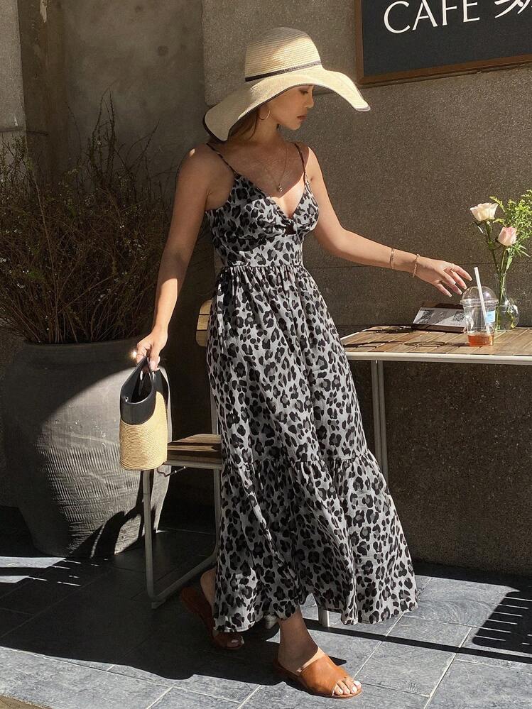 midi dresses for beach vacation DAZY Western Bohemian Leopard Print Hollow Out Sleeveless Dress Women, Summer,Casual Women colour: black-2-in-1-embellished-top-bubble-hem-mini-dress Sequin Fringe Mini Dress Size:39/SH Maxi Length