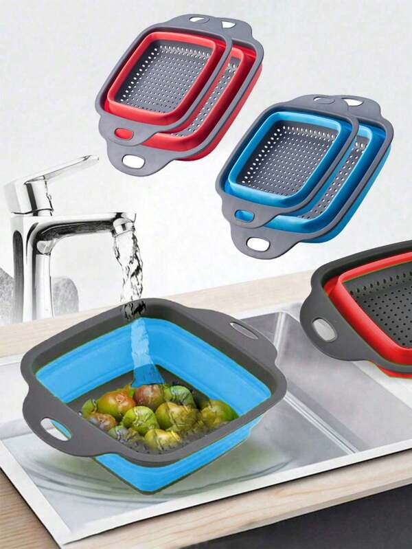 1 pieza Cesta de drenaje plegable grande/pequeña, práctica y plegable para el hogar para cocina y comedor, ahorra espacio, ideal para limpiar verduras y frutas con drenaje rápido de agua, alimentos, cocina, viajes, camping, utensilios de cocina, artículos de cocina.