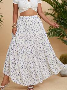 Flirla Váy xòe hoa chắp vá xếp ly cỡ lớn thời trang dành cho nữ, mặc ngày lễ và mặc hàng ngày - trái cam - Xem 3