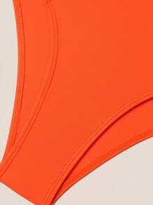 Swim Shayni 3pcs/Set Women Summer Zip-Front Round Neck Long Sleeve Bodysuit + Orange Long Pants + Orange Side Button Mesh Maxi Skirt Casual Vacation Burkini Suit - Multicolor - View 5