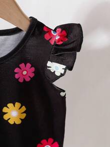 4pcs/Set Casual Baby Girl Heart & Floral Print Ruffle Trim Short Sleeve Top + Shorts Set, 2 Pieces Outfit, Summer Holiday Outdoor Wear - Multicolor - View 8