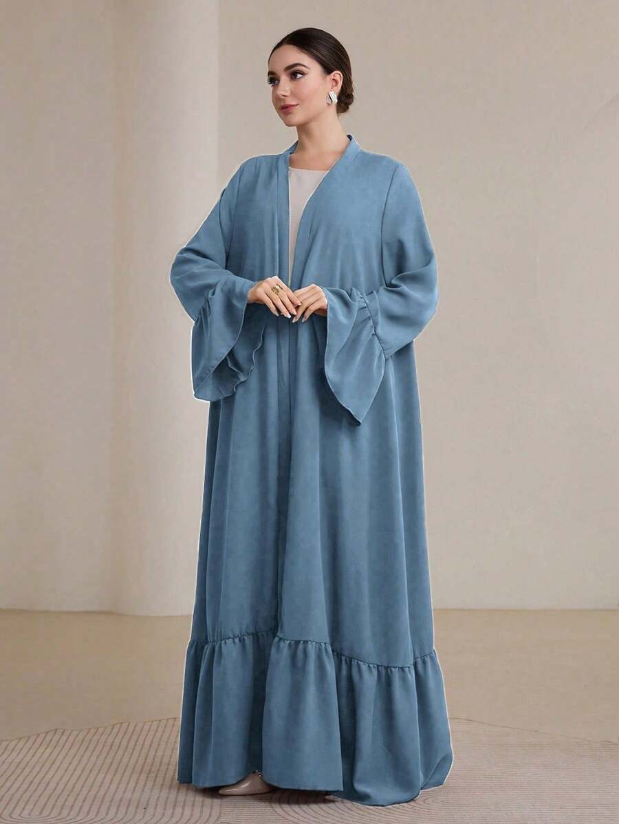 Graceveil 女士纯色长袖简约百褶宽松阿拉伯长袍，端庄长袍 - 藍色 - 查看 1