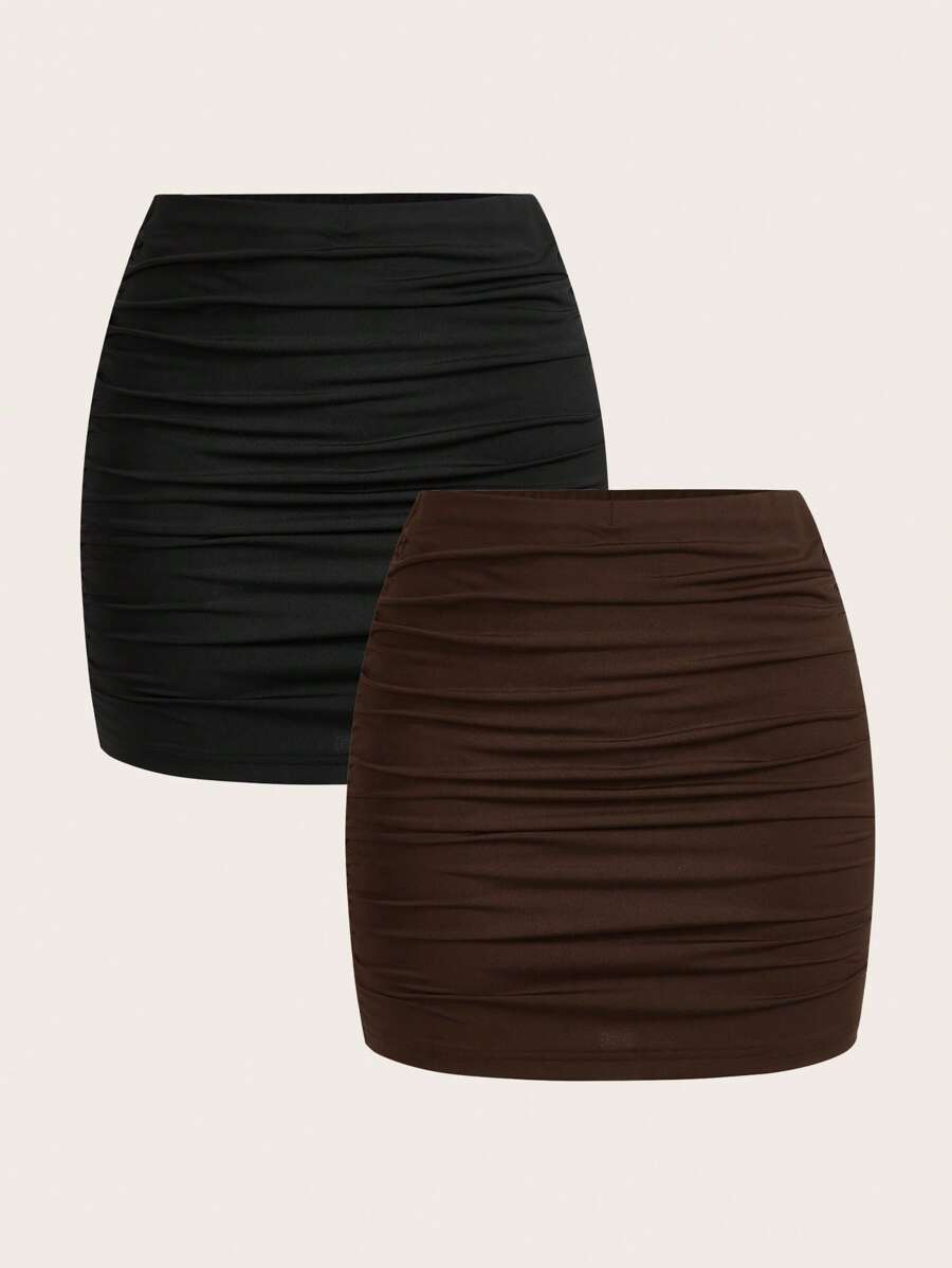 SHEIN MOD 2 件套女士休闲褶皱紧身裙套装，适合春夏季