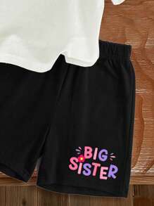 SHEIN 姐妹装少女休闲简约短袖短裤2件套适合夏季单套售（姐姐版）