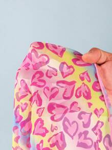 Tween Girl Heart Print V-Neck Criss-Cross Wrap Front Short Sleeve Dress Summer Holiday - Multicolor - View 4