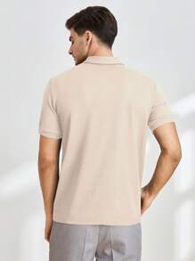 Manfinity VCAY Men's Casual Knitted Form-Fitting Raglan Zip-Up Short Sleeve Polo Shirt, Suitable For Everyday Wear - Khaki - View 2