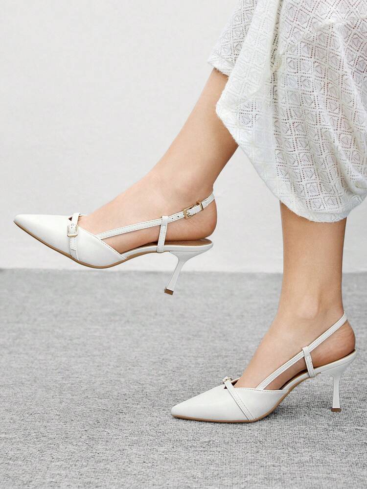 CUCCOO BIZCHIC Women's White High Heel Pointed Toe Pumps, Sexy Stiletto Heel, SlingbackShoes For Outdoor, Commute, Party, Banquet Spring Shoes