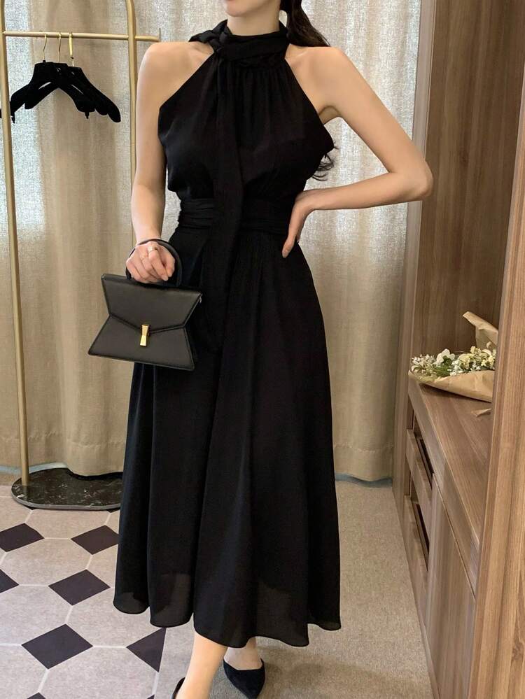 Elegant Ladylike Tie-Neck Waist Cinched Dress For Women Dress Cocktail Dress