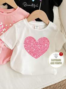 SHEIN Leap Crew Conjunto casual de 3 piezas para niña preadolescente con camisetas con estampado de corazón, flor y pedrería, para el verano - Multicolor - Ver 6