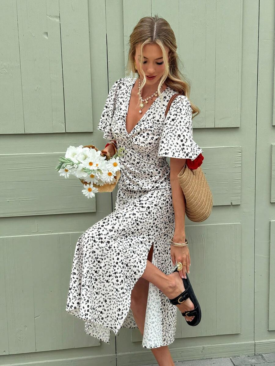 Serisse 女士碎花连衣裙，度假休闲 - 杏色 - 查看 1