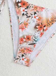 Swim Mod 2pcs Plus Size Women Leopard & Floral Print Bikini Swimwear Set, Suitable For Beach Vacation In Summer - Multicolor - View 3