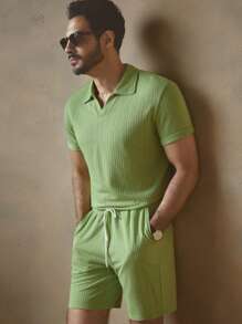 Manfinity VCAY 2 件套男士针织修身常规肩圆领休闲 Polo 衫套装